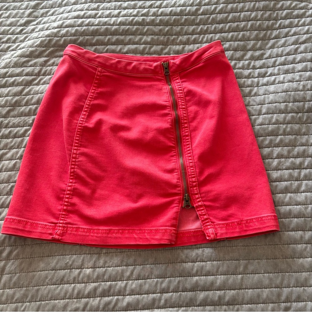 Free People red mini skirt with zipper detail